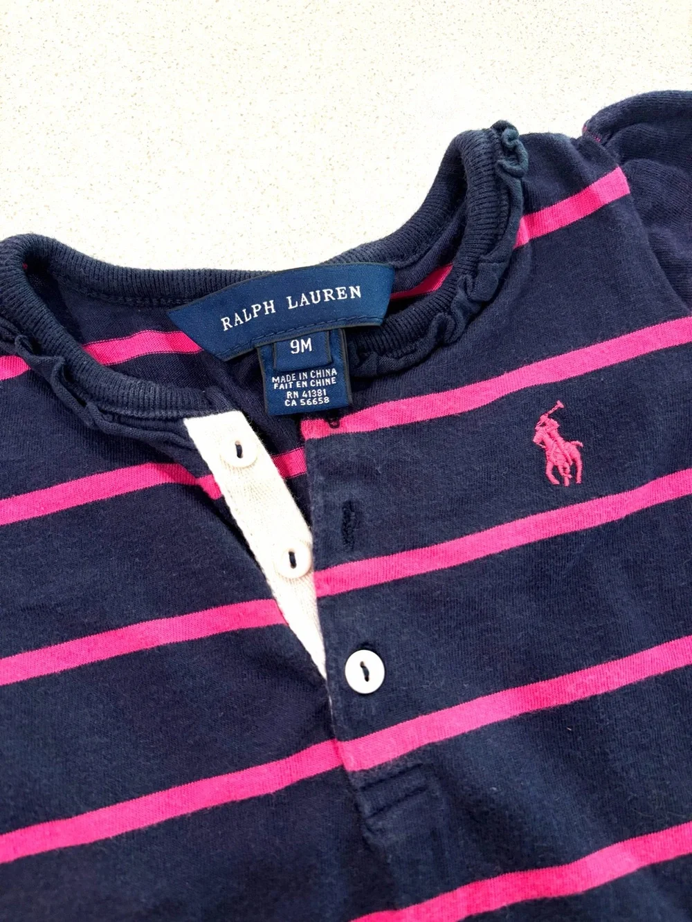 Ralph Lauren Navy and Pink Striped Polo Dress Top